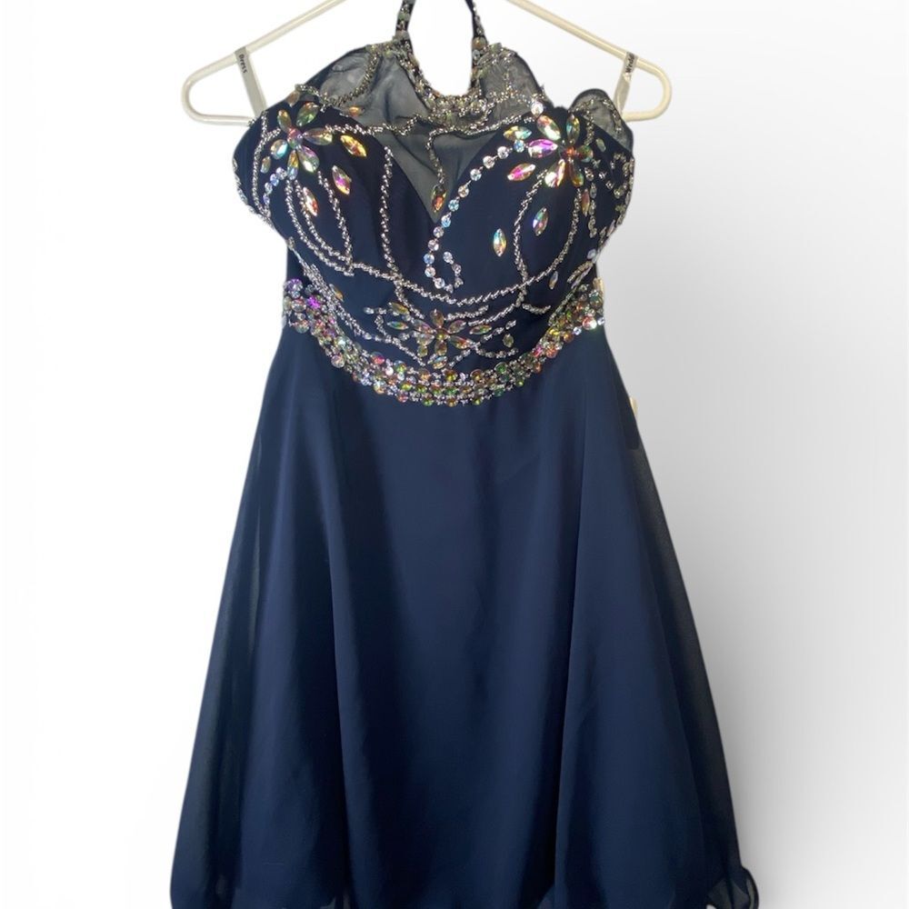 Elegant Navy Blue Embellished Prom Dress